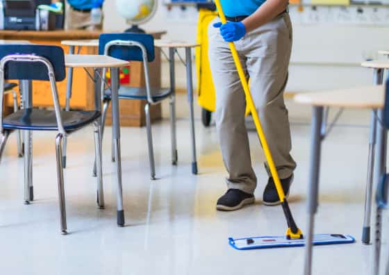 Commercial cleaning crew providing janitorial services for schools in Romeoville